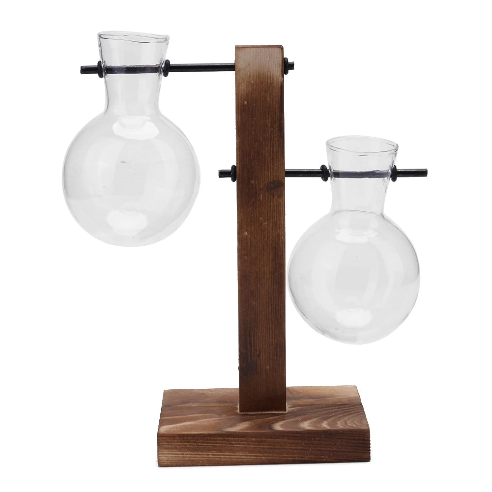 Plant Terrarium with Wooden Stand Bonsai Flower Pot Plant Propagation Station for Home Office Decoration Plant Lover Gifts