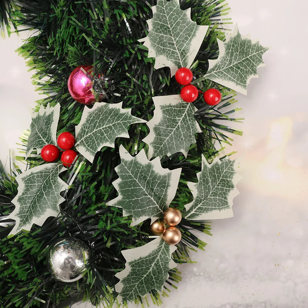 50/5Pcs Artificial Holly Berries With Green Leaves DIY Christmas Wreath Wedding Flower Gifts Xmas New Year Festival Decorations