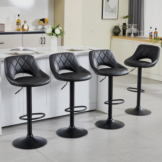 Swivel Barstools Set of 2 with Open Back/Footrest, Faux Leather Upholstered Adjustable Height Bar Stools