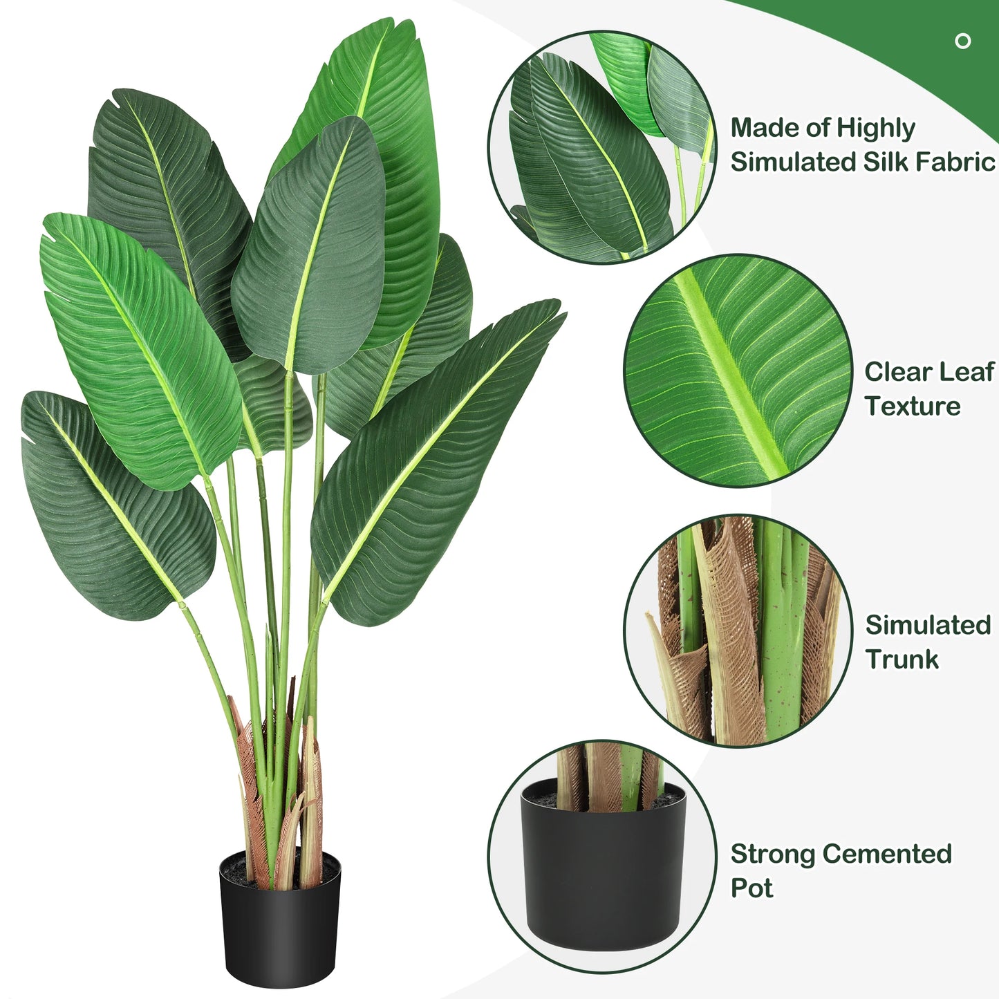 4Ft Aritificial Bird of Paradise Plant Fake Tropical Palm Tree with 8 Trunks Artificial Banana Leaf for Indoor Outdoor Decor