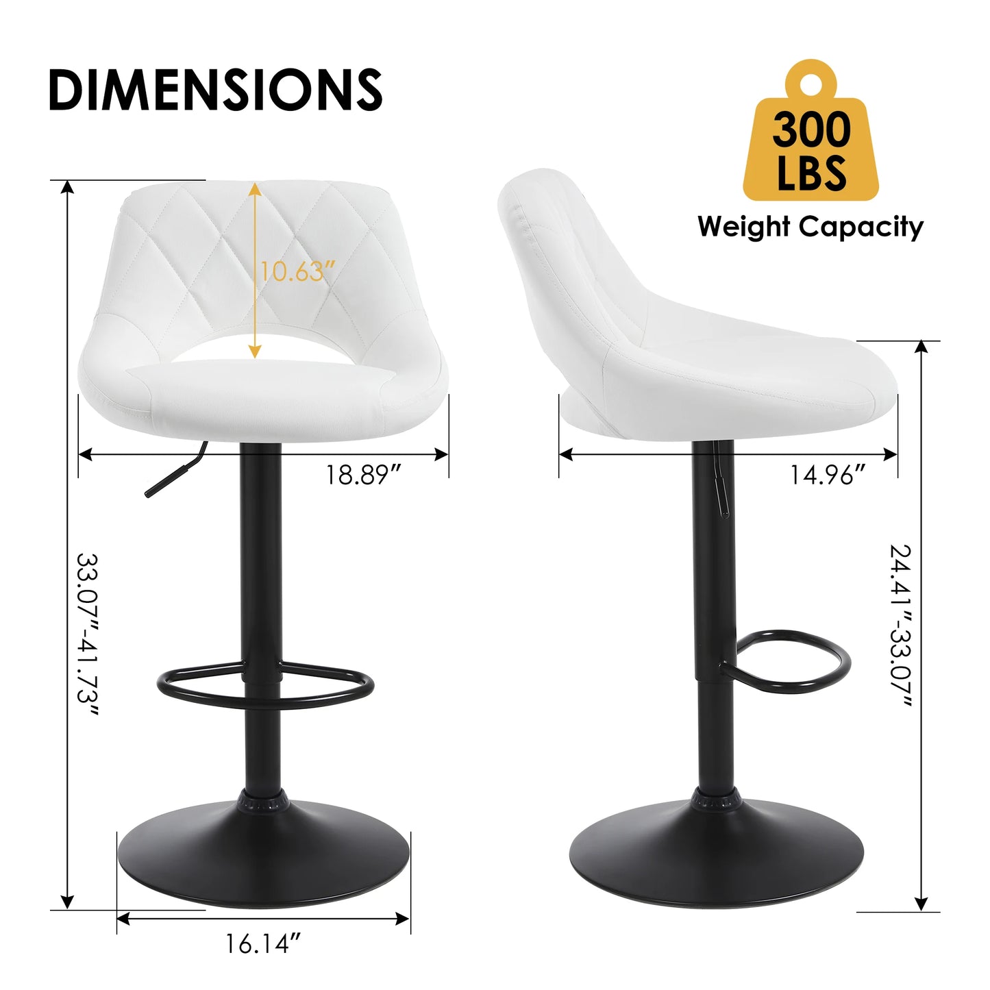 Swivel Barstools Set of 2 with Open Back/Footrest, Faux Leather Upholstered Adjustable Height Bar Stools