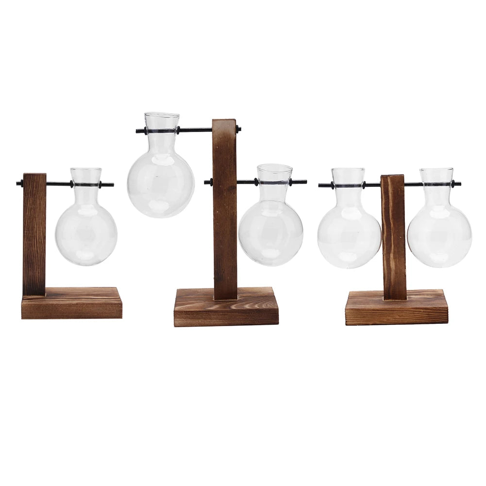 Plant Terrarium with Wooden Stand Bonsai Flower Pot Plant Propagation Station for Home Office Decoration Plant Lover Gifts