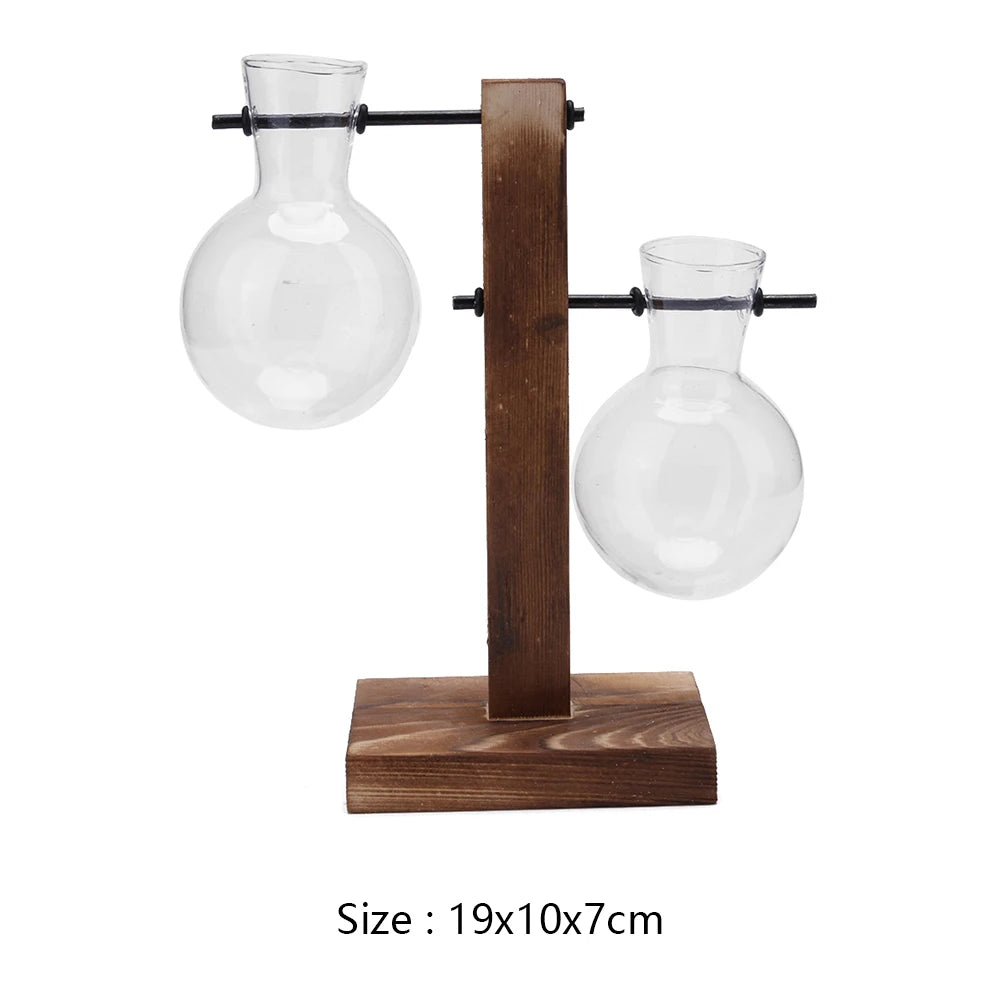 Plant Terrarium with Wooden Stand Bonsai Flower Pot Plant Propagation Station for Home Office Decoration Plant Lover Gifts