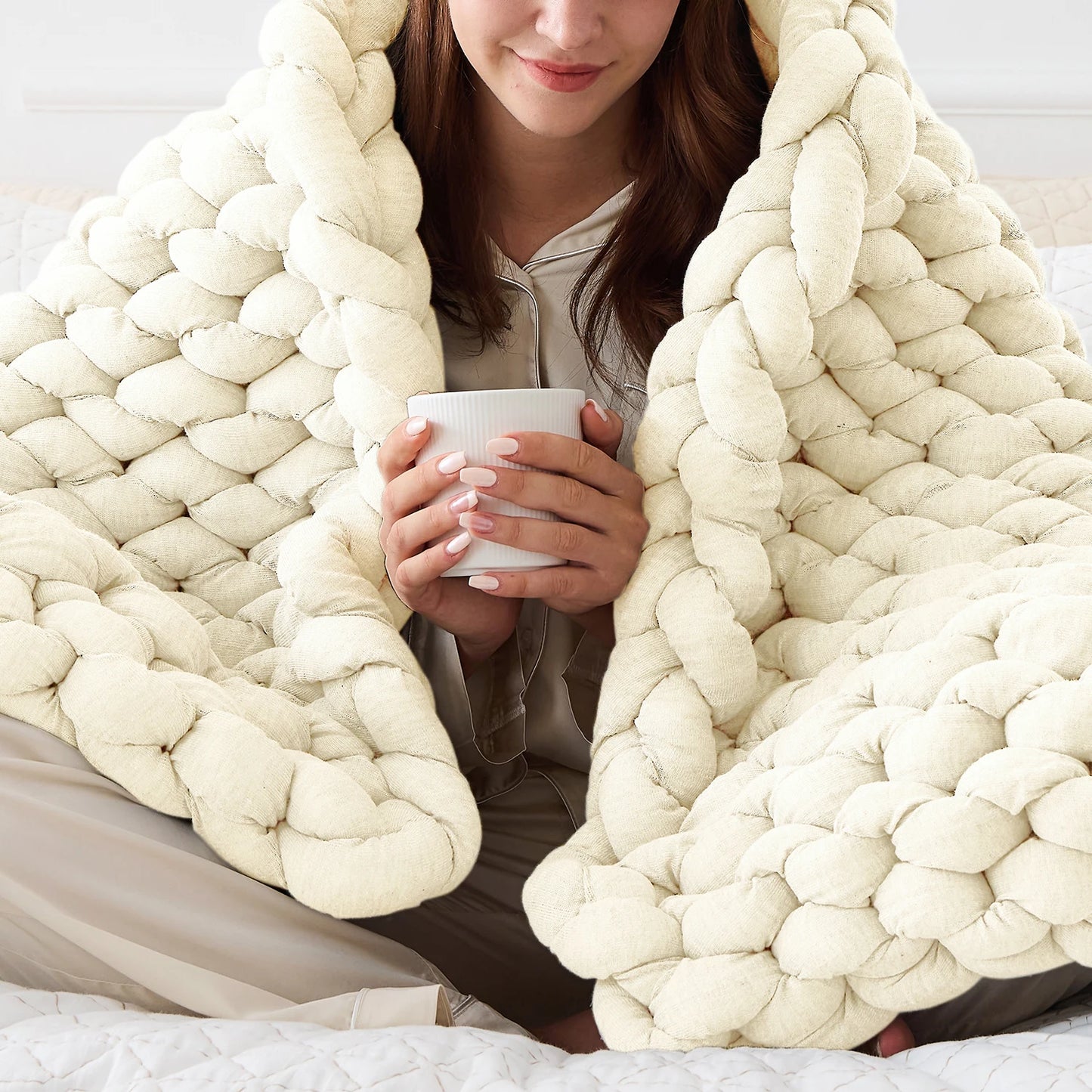 Simple&Opulence Handmade Chunky Knit Weighted Blanket for Adults, Cooling Heavy Cable Knitted Throw Blanket  Home Decor for Sofa