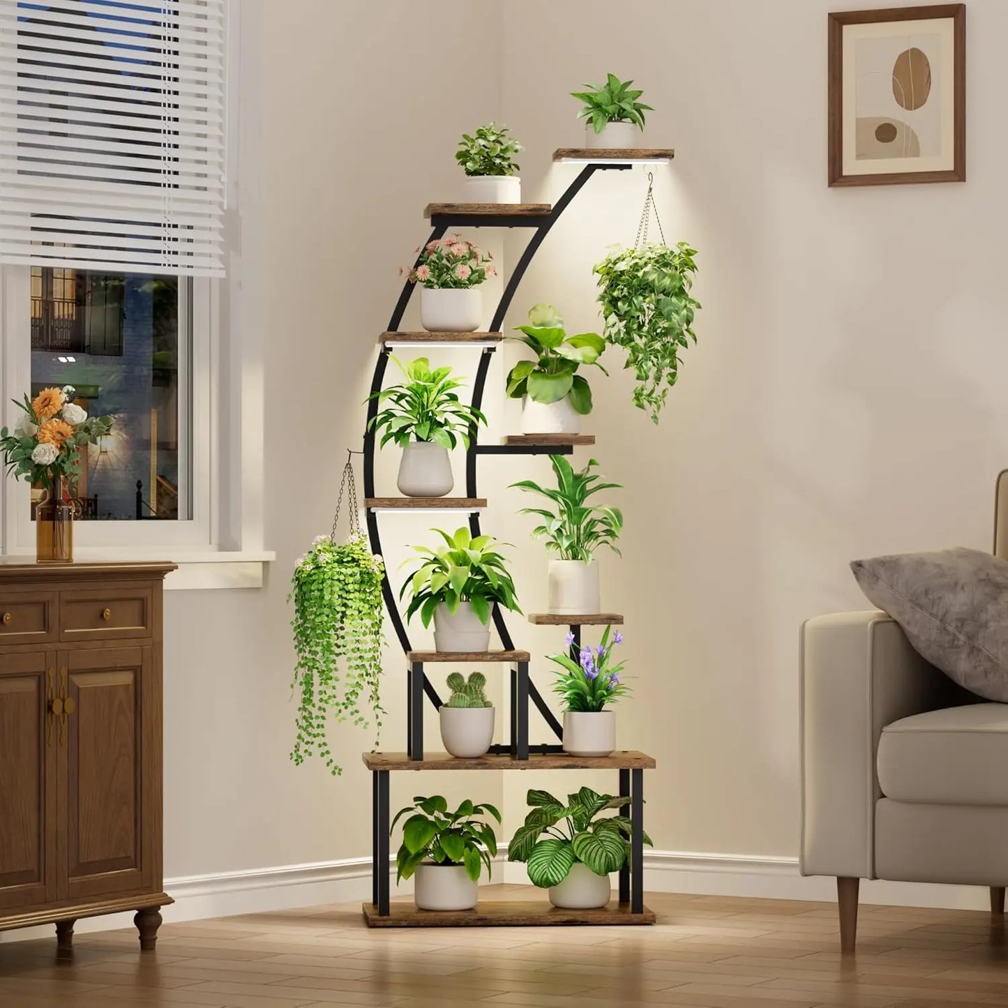 Plant Stand Indoor with Grow Lights 9 Tiered Corner Plant Holder Large Flower Display Shelves for Living Room Bedroom Home Decor