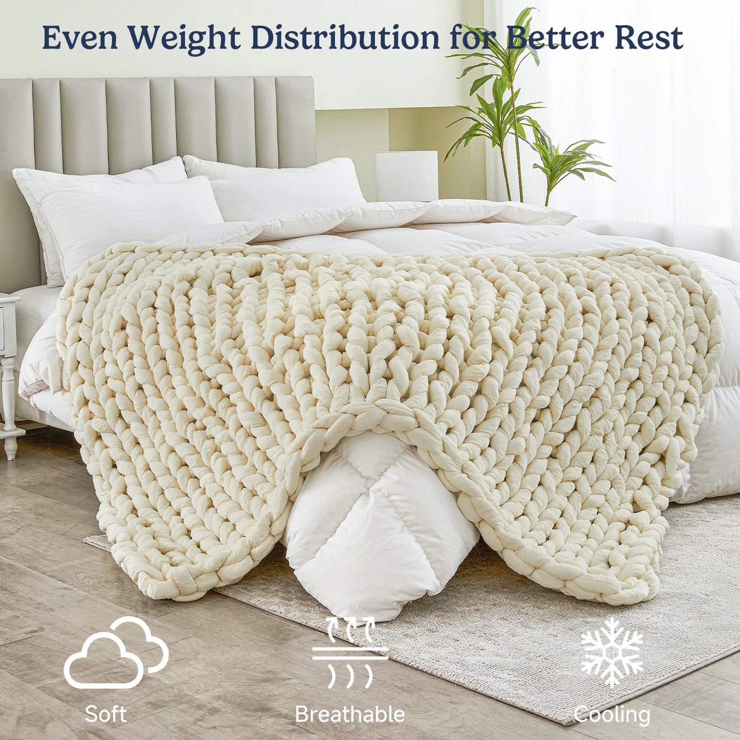 Simple&Opulence Handmade Chunky Knit Weighted Blanket for Adults, Cooling Heavy Cable Knitted Throw Blanket  Home Decor for Sofa