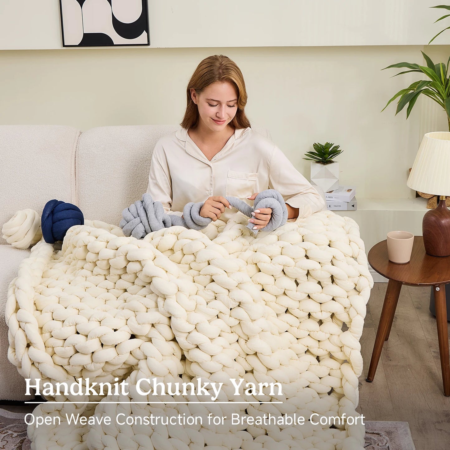 Simple&Opulence Handmade Chunky Knit Weighted Blanket for Adults, Cooling Heavy Cable Knitted Throw Blanket  Home Decor for Sofa