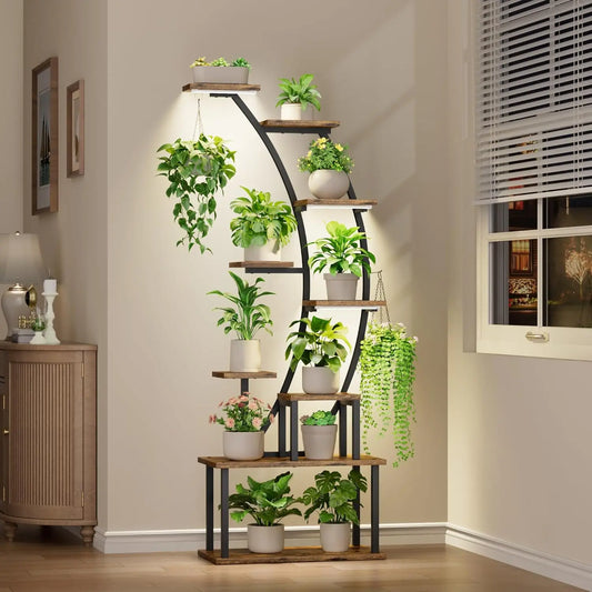 Plant Stand Indoor with Grow Lights 9 Tiered Corner Plant Holder Large Flower Display Shelves for Living Room Bedroom Home Decor