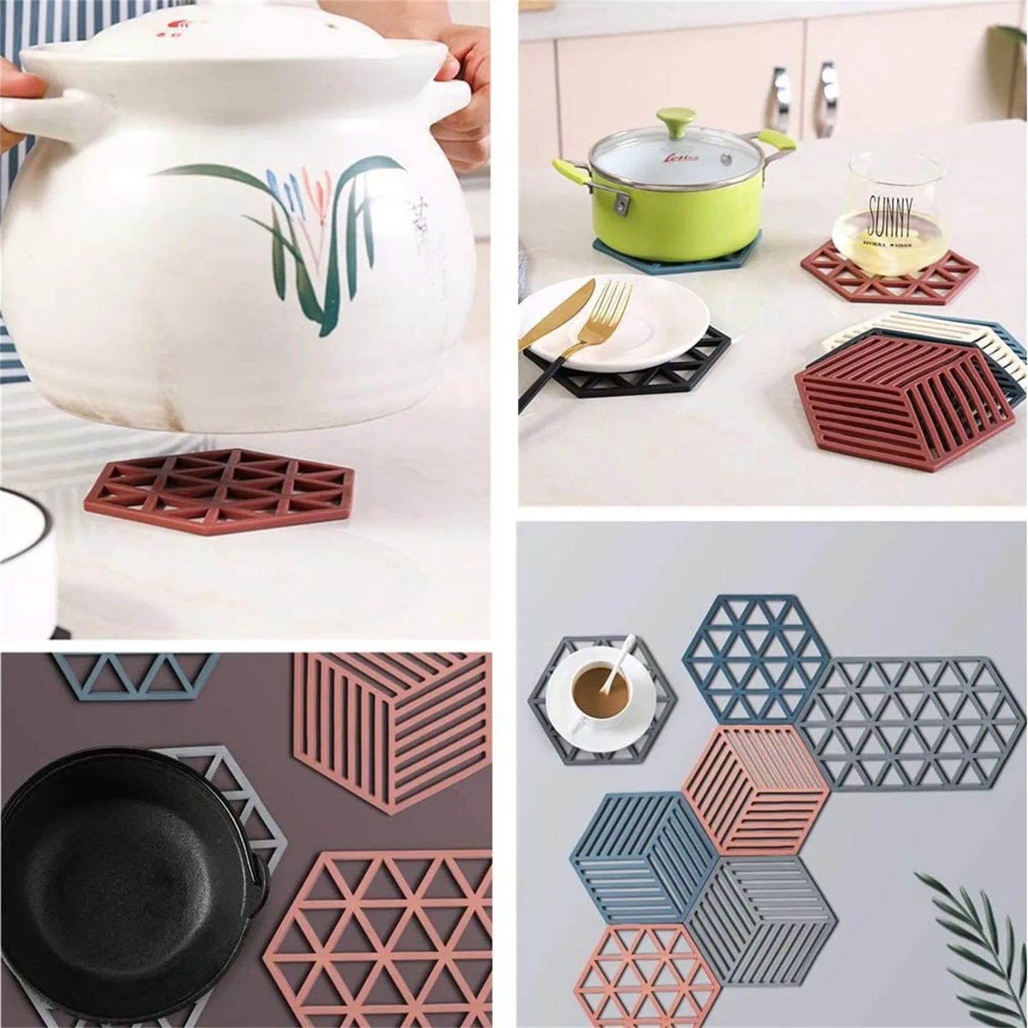 8 Style Silicone Trivet Mats And Hot Pads Hexagon Heat Resistant Kitchen Tool Counter Mat Silicone Placemat Pot Holder