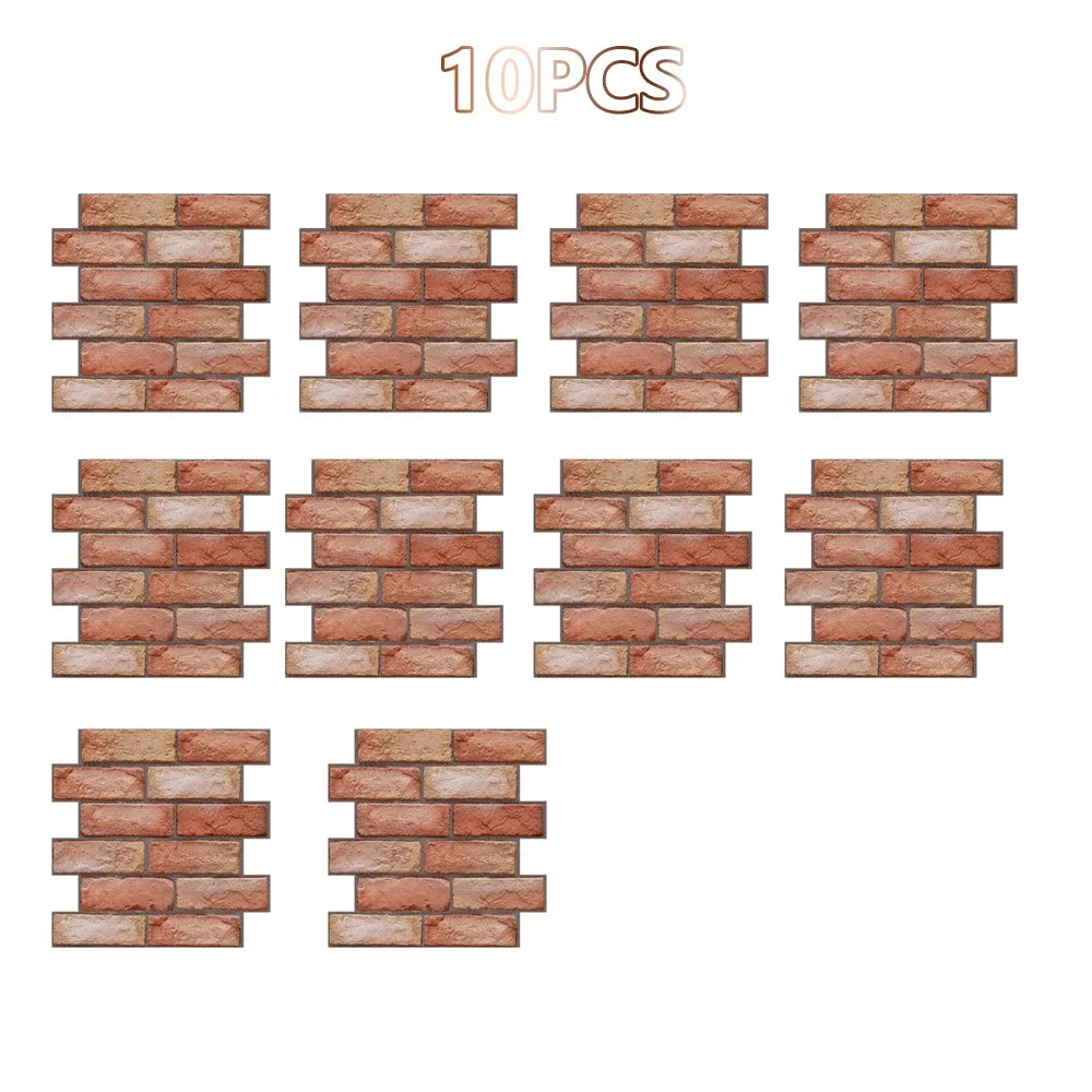 10Pcs Self Adhesive Waterproof 3D Wall Panels Peel and Stick Subway Tile Brick Wallpaper Retro Sticker for Livingroom  Fireplace