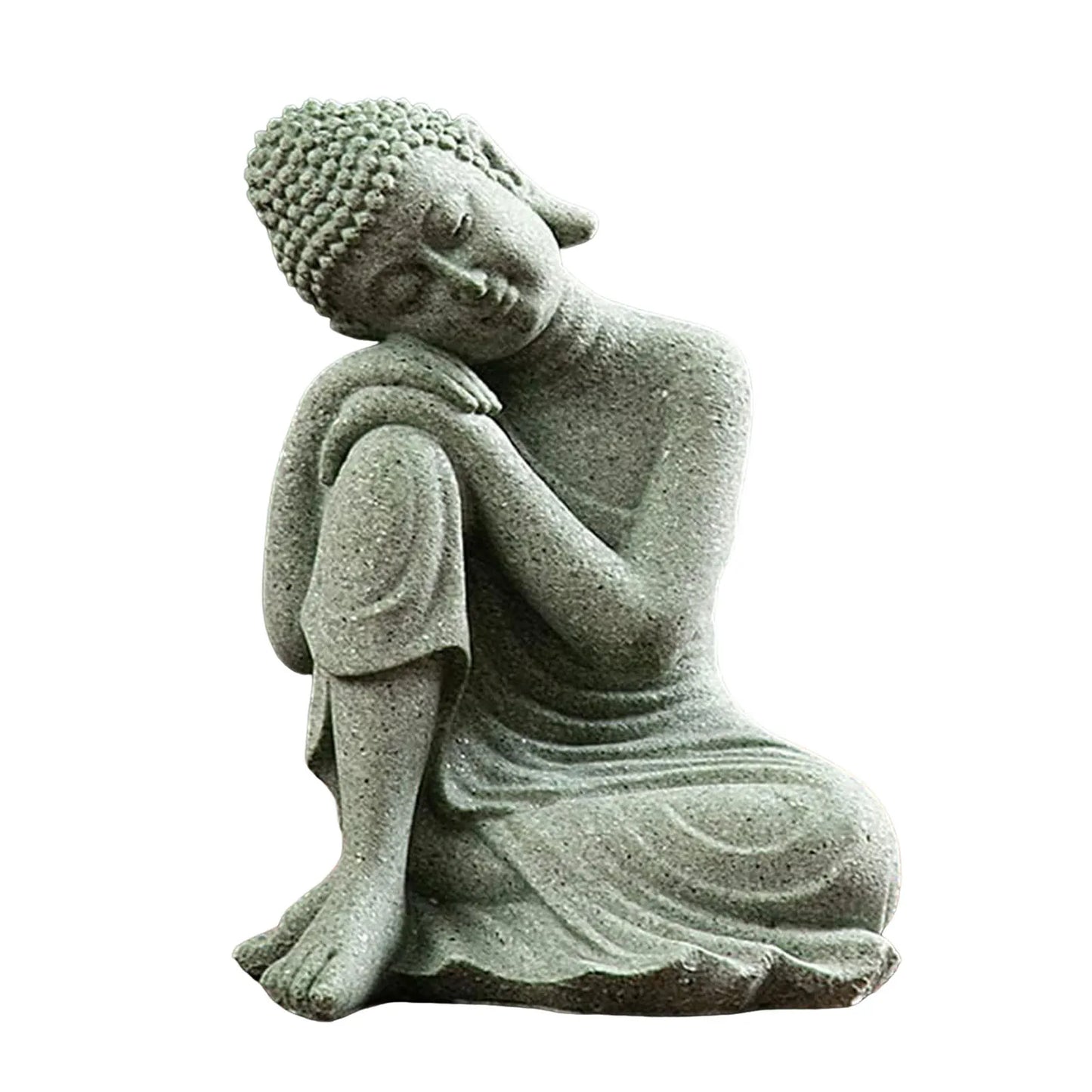 Green Sandstone Buddha Statue for Home Altar Meditation Room Decor Zen Buddhist Sculpture Spiritual Ornaments