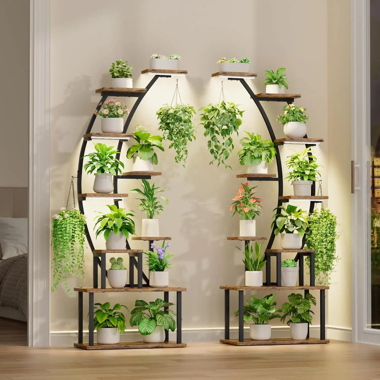 Plant Stand Indoor with Grow Lights 9 Tiered Corner Plant Holder Large Flower Display Shelves for Living Room Bedroom Home Decor