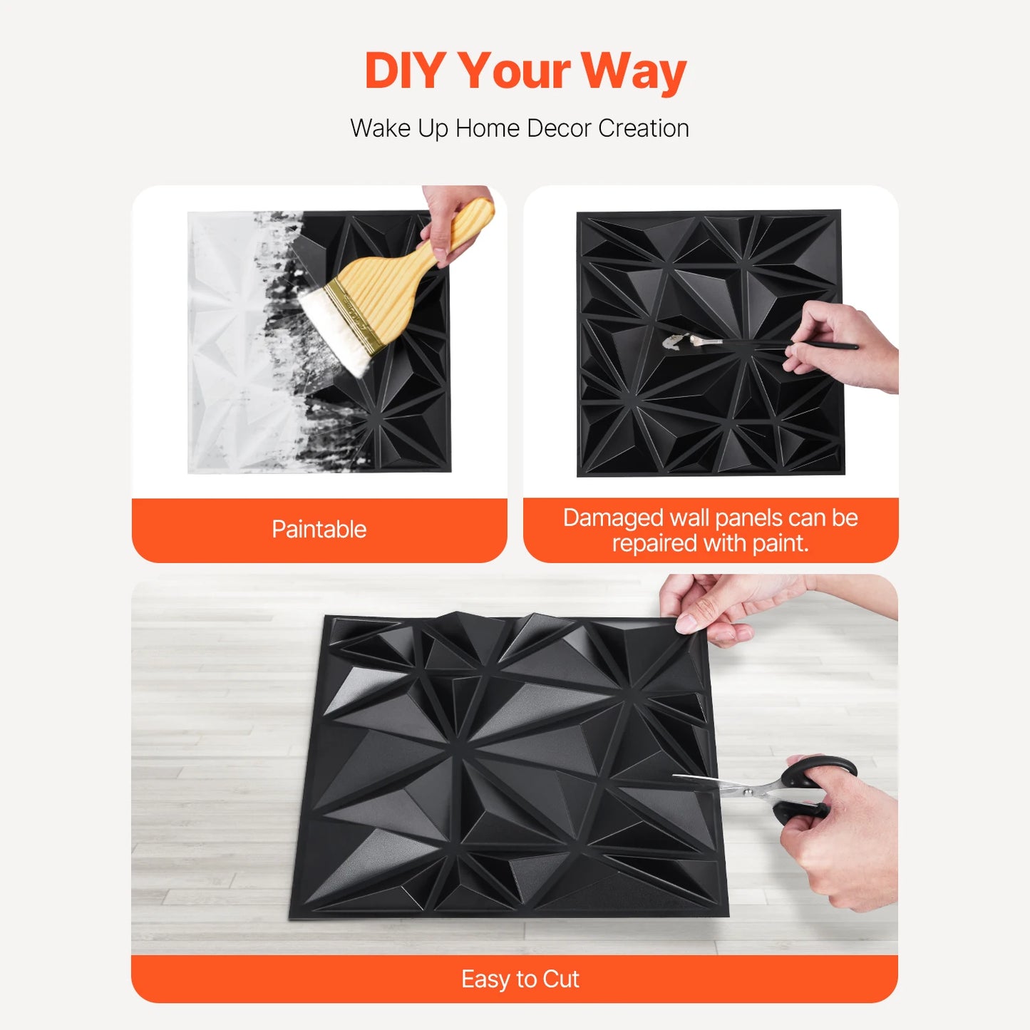 VEVOR 3D Wall Panels PVC Modern Art Minimalist Diamond Tiles Coverage Accent Wall Panel Interior Home Decor for Ceiling Bedroom