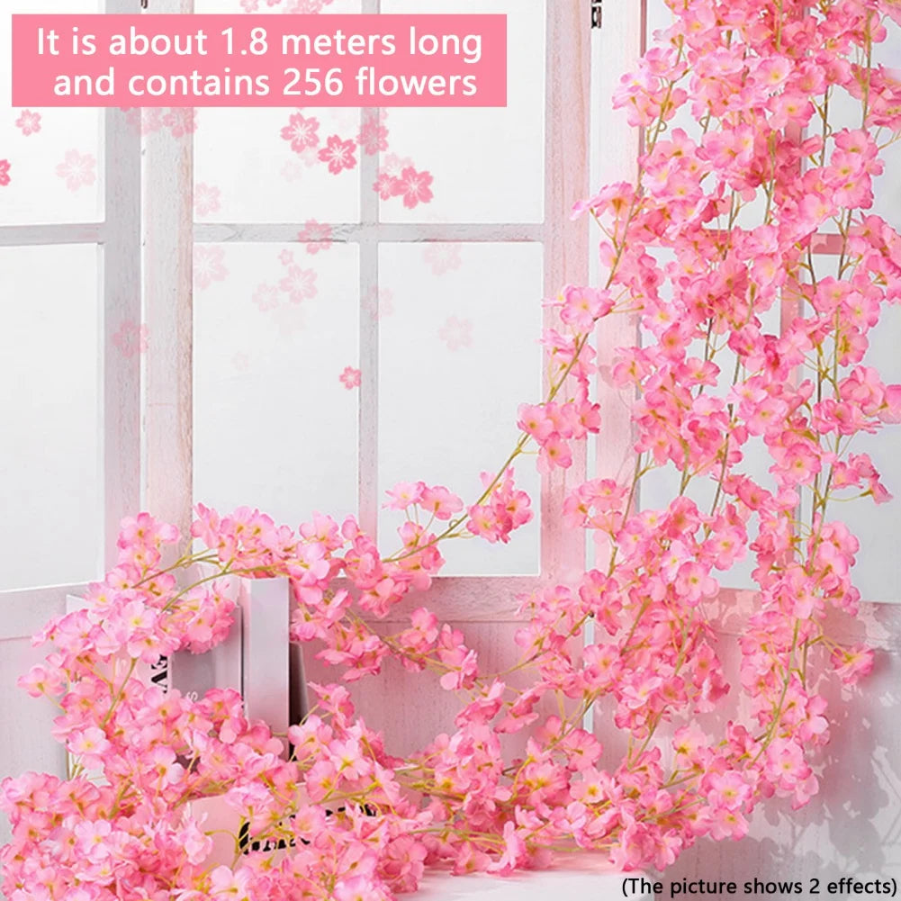 180cm Artificial Sakura Flowers Vine Wedding Party Home Decor Outdoor Garden Rose Arch Silk Scrapbook Background Wall Plants