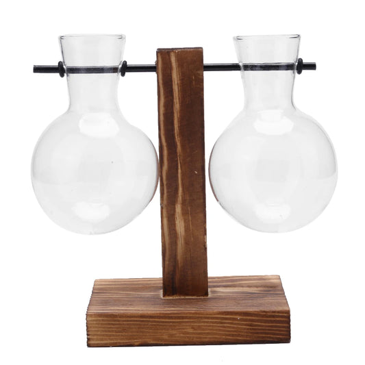 Plant Terrarium with Wooden Stand Bonsai Flower Pot Plant Propagation Station for Home Office Decoration Plant Lover Gifts