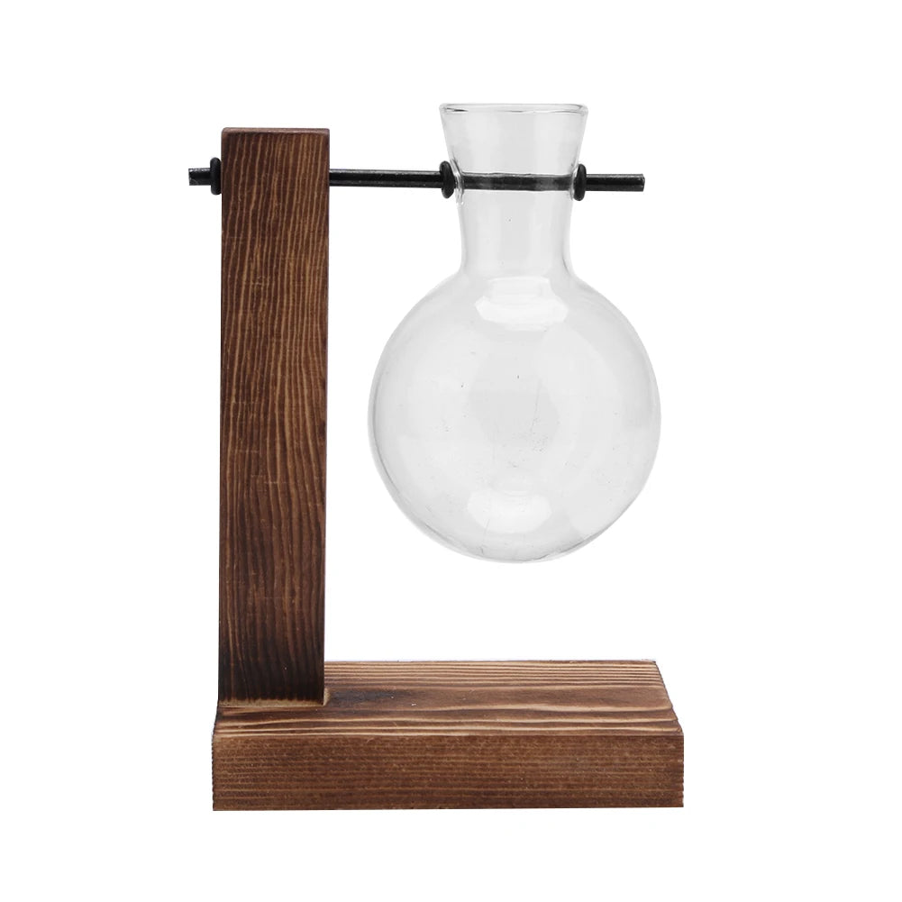 Plant Terrarium with Wooden Stand Bonsai Flower Pot Plant Propagation Station for Home Office Decoration Plant Lover Gifts