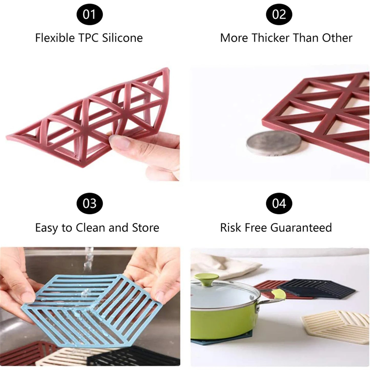 8 Style Silicone Trivet Mats And Hot Pads Hexagon Heat Resistant Kitchen Tool Counter Mat Silicone Placemat Pot Holder