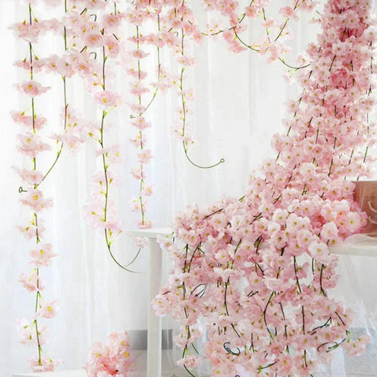 180cm Artificial Sakura Flowers Vine Wedding Party Home Decor Outdoor Garden Rose Arch Silk Scrapbook Background Wall Plants