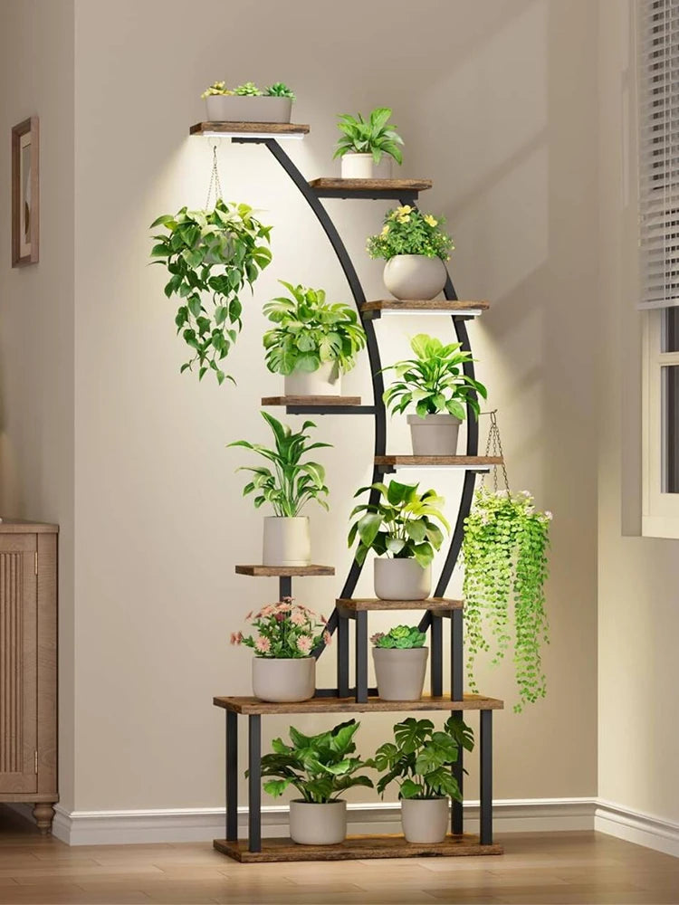 Plant Stand Indoor with Grow Lights 9 Tiered Corner Plant Holder Large Flower Display Shelves for Living Room Bedroom Home Decor
