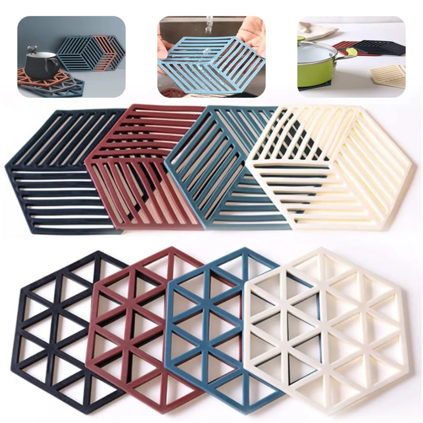 8 Style Silicone Trivet Mats And Hot Pads Hexagon Heat Resistant Kitchen Tool Counter Mat Silicone Placemat Pot Holder